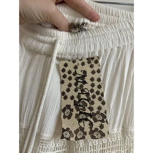 Magic Ivory Crochet Lace Tiered Boho Maxi Skirt M Whimsical Gypsy Fairy Cottage - Picture 5 of 8